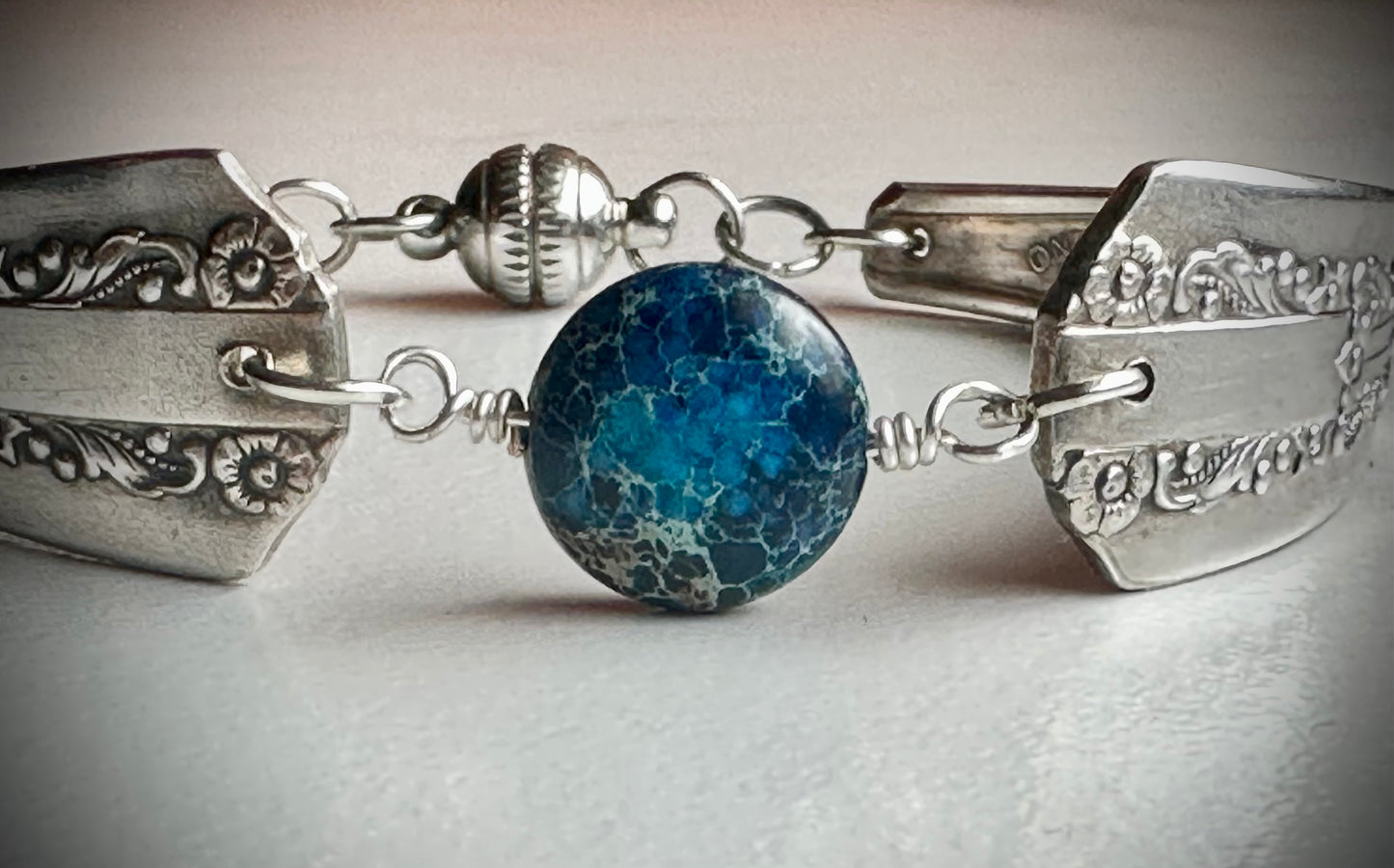 Lido Silver-Plated Flatware 2-Piece Bracelet with a dyed Imperial Jasper Stone