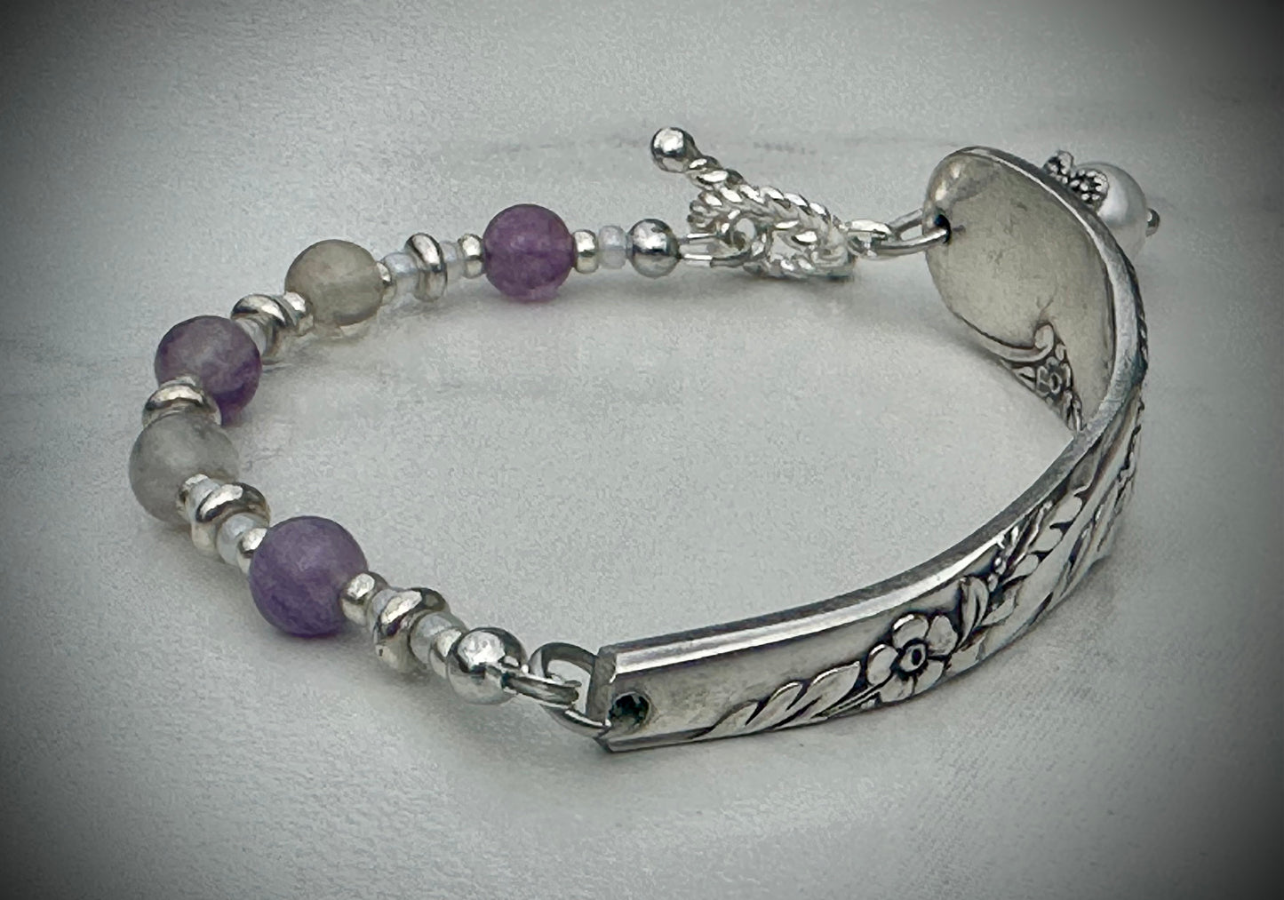 Vintage Bridal Wreath Silver-Plated Bracelet with Purple Fluorite Beads