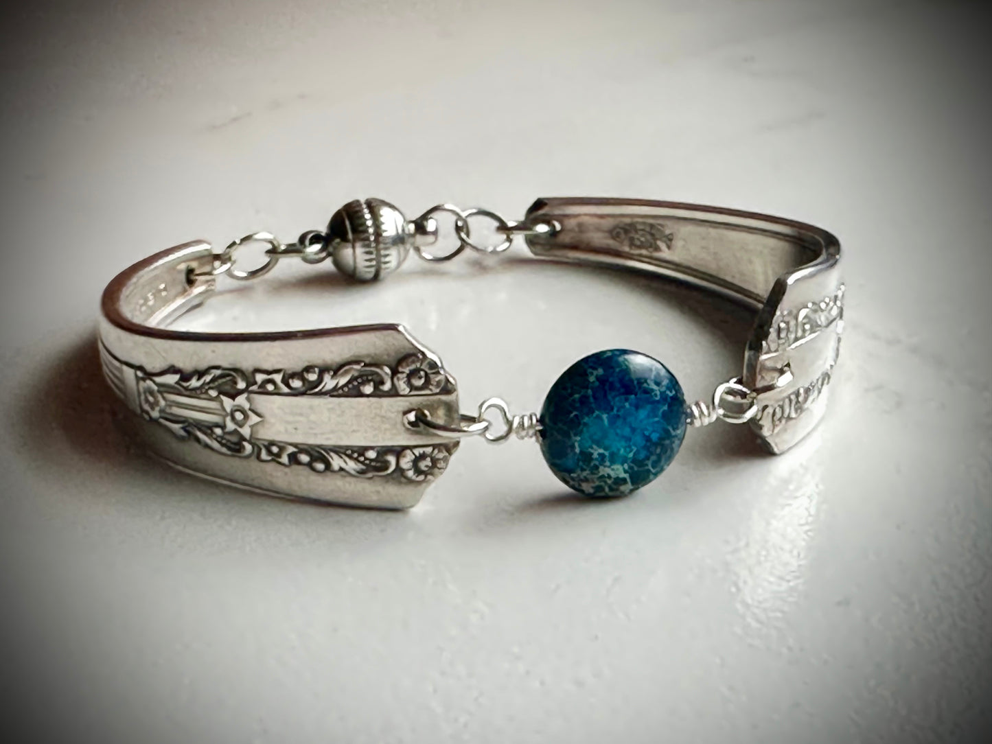 Lido Silver-Plated Flatware 2-Piece Bracelet with a dyed Imperial Jasper Stone