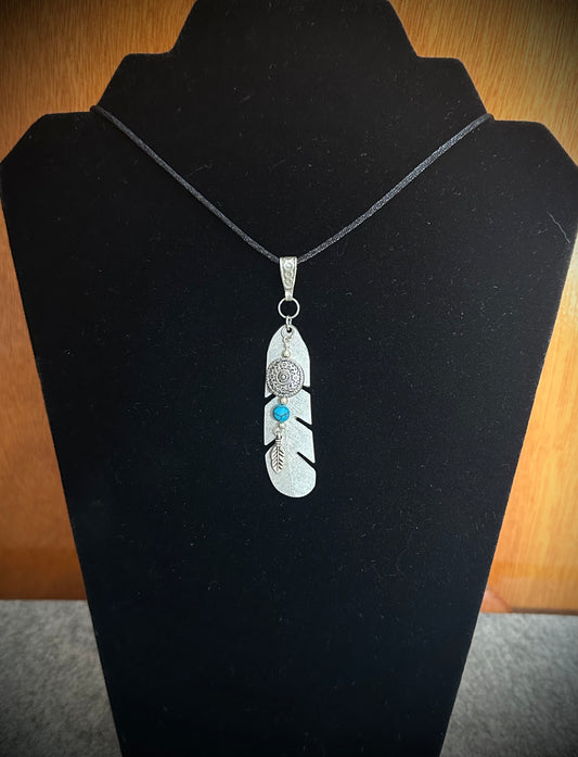 Silver-plated Feather Pendant with Faux Turquoise Stone