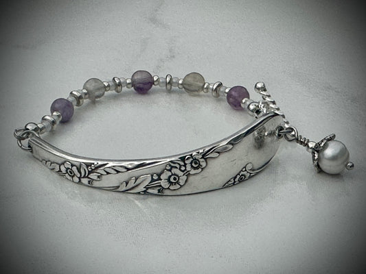 Vintage Bridal Wreath Silver-Plated Bracelet with Purple Fluorite Beads